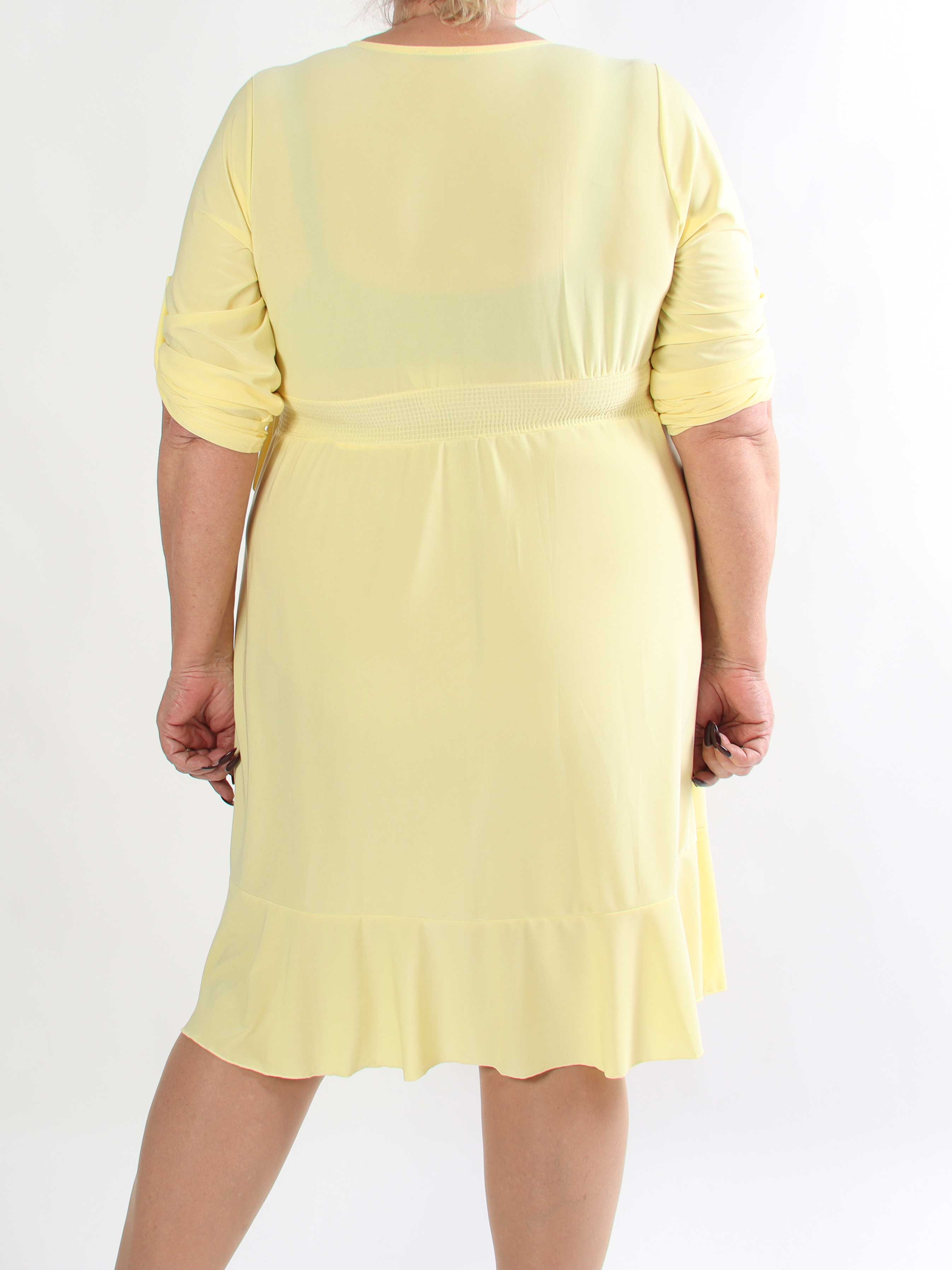Savina Plain - Elastisk langærmet plus size kjole i slå-om-look